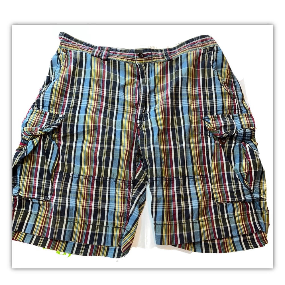 POLO Cargo striped shorts mens 36 Blue Gray  Utility Pockets High Rise 9” Inseam